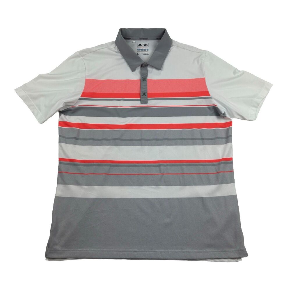 Adidas Climacool Golf Polo Shirt Mens L White Colorful Stripes Short Sleeve